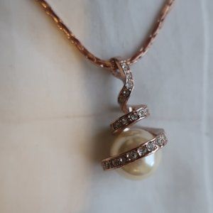 necklace with pearl CZ pendant bronze